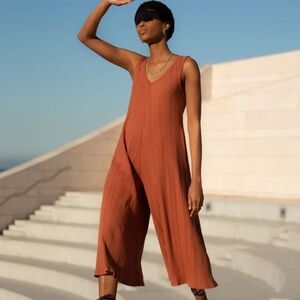 Mien Studios Willow Wide Rib Jumpsuit in Rust